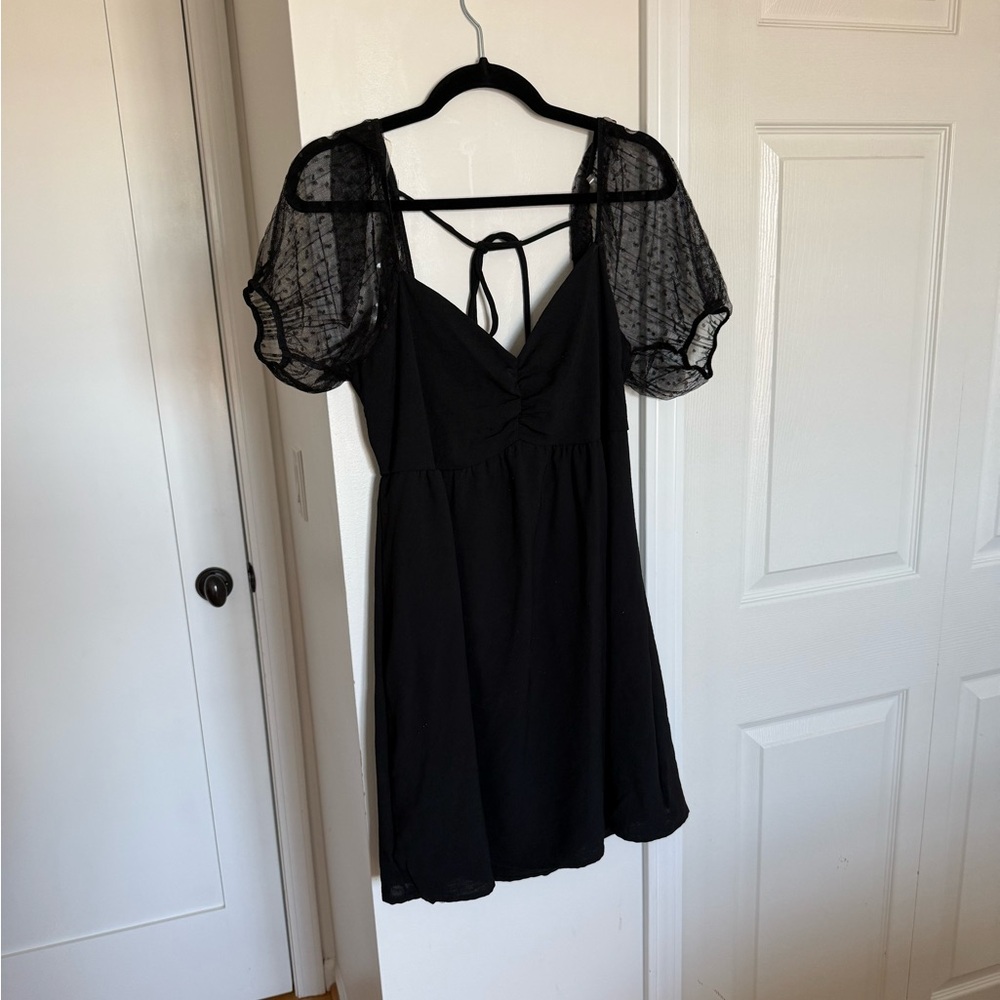 Altar'd State Black Mini Dress with Lace Sleeves